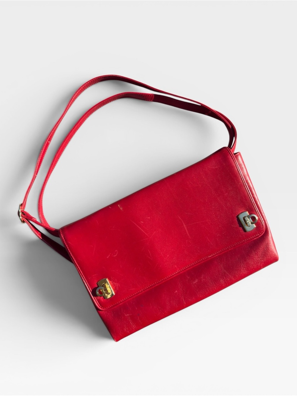 Red Leather Shoulder Bag - Classic Women’s Crossbody